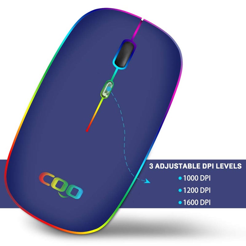 COO Wireless Mouse, LED Slim Dual Mode (Bluetooth 5.1 and 2.4G Wireless) Rechargeable Led Mouse with 3 Adjustable DPI for iPad, MacBook, Laptop, Mac OS - Image 4